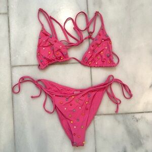 L*Space Pink Floral Beaded Brittany Bikini Bottom